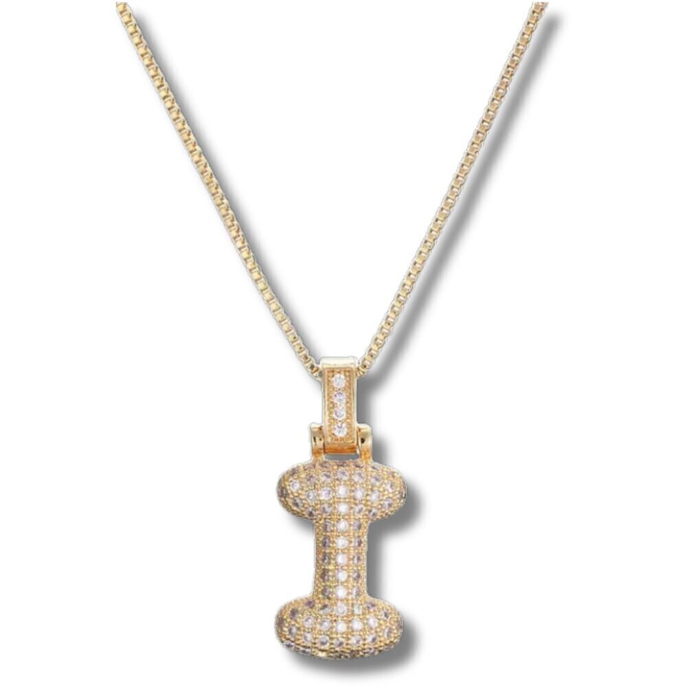 Bubble Letter Initial "I" Pendant w/Chain Necklace